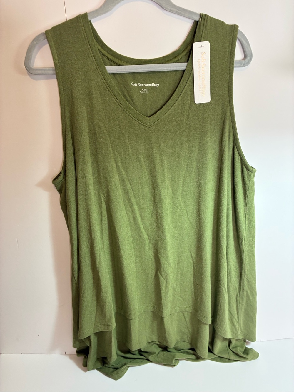 Soft Surroundings Olive & Coral Pink V‑Neck Tunic Tanks | Size XL (NWT Set of 2) - Picture 4 of 16